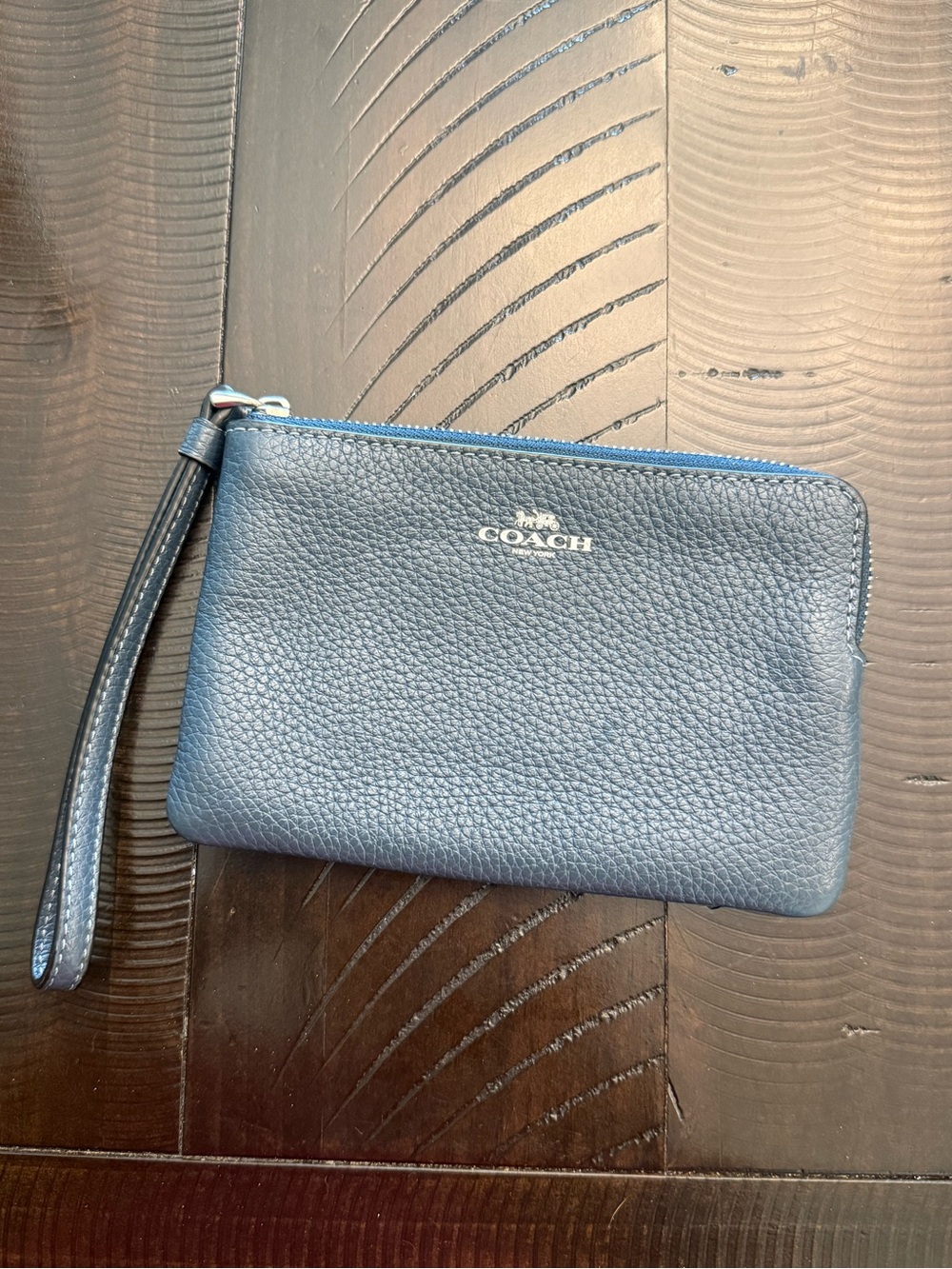 Coach Navy Pebbled Leather Wristlet